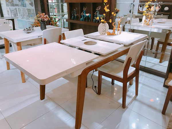 Bàn ăn thông minh – Giải pháp tối ưu không gian sống hiện đại 3 bàn ăn thông minh kéo dài mặt đá hiện đại tiết kiệm diện tích